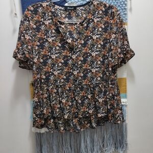 Madewell Floral Crop Top - Black and Tan